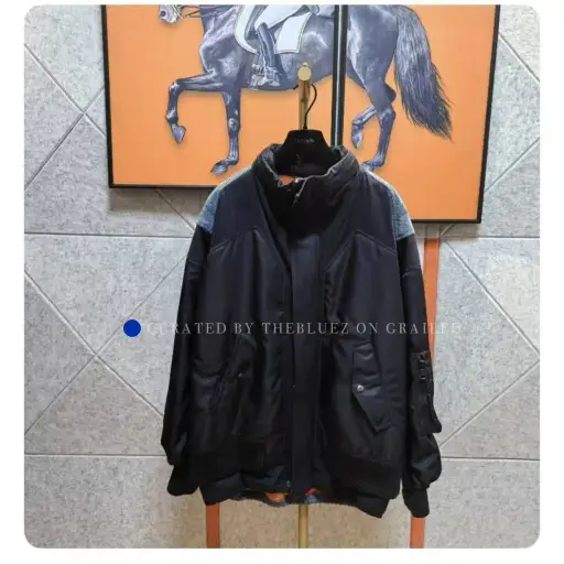 Structured Denim Panel Baseball Jacket