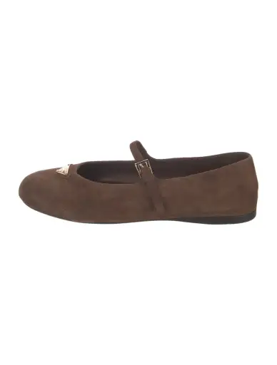 Enameled Metal Triangle Suede Mary Jane Flats