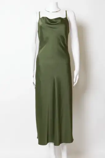 Gucci by Frida Giannini 2006 Green Satin Dress + Silver Necklace