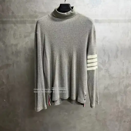 Thom Browne Gray Four-Stripe Waffle Knit Turtleneck