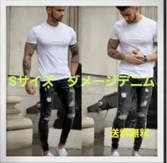 ダメージデニム スキニーパンツ ブラック Sサイズ