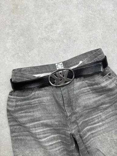 [RUNWAY] AW2003 Yves Saint Laurent Black Leather Oval Metallic Buckle Belt