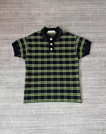 Namacheko Plaid Knit Short Sleeve Polo Black Green