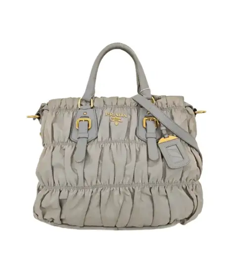 PRADA Gaufre grey nylon quilted shoulder bag gold hardware detachable strap