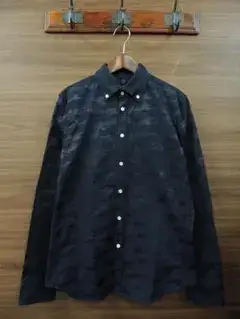 wjk ジャガード カモフラ 迷彩 ボタンダウン 長袖 シャツ ダークネイビー