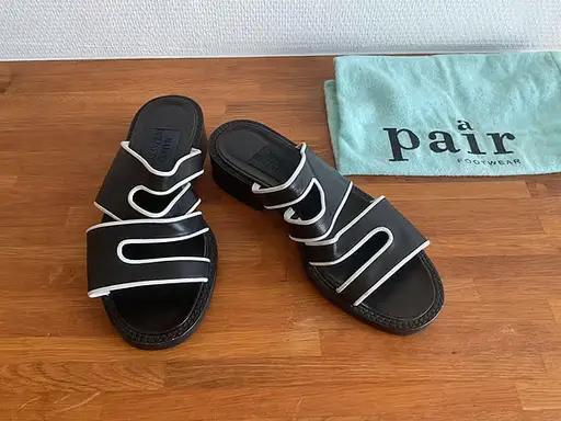 Sandaler, læder, håndsyede, str. 40, navy/hvid/sort, Marco Tagliaferri