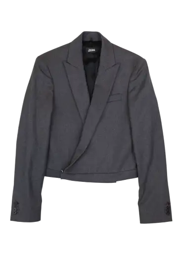 JEAN PAUL GAULTIER Grey Wool/Cashmere Crop Wrap Blazer