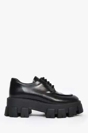 Prada Black Leather Platform Lug Oxfords Size 38
