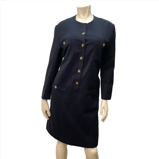Vintage Chanel Boutique Wool Dress with Golden Clover Buttons (Size M)