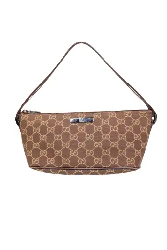 90s Gucci Chocolate Monogram Canvas Boat Pochette Bag