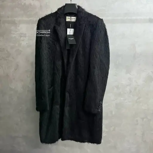 Saint Laurent classic black fur coat with lapel