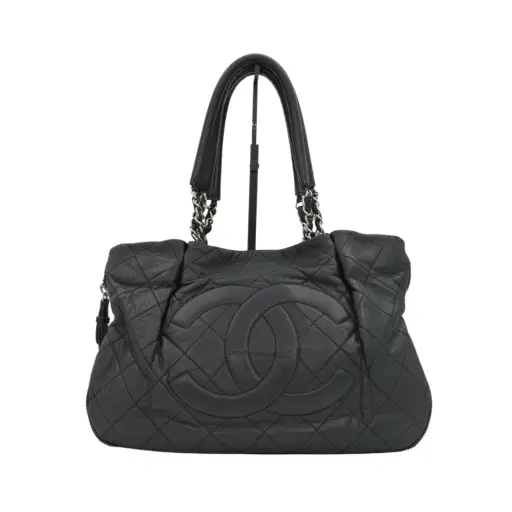 CHANEL Black Quilted Caviar Leather Large CC Zip Tote Bag [Used]