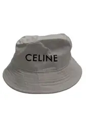 CELINE Bucket Hat Logo Cotton White Women's