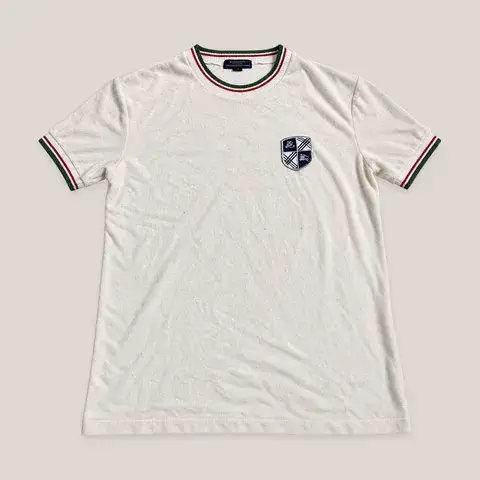 BURBERRY BLACK LABEL IVORY TRICOLOUR TRIM CREST KNIT TOP M