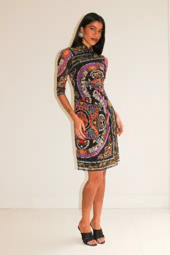 Vivienne Tam <br> 90's printed mesh cheongsam dress
