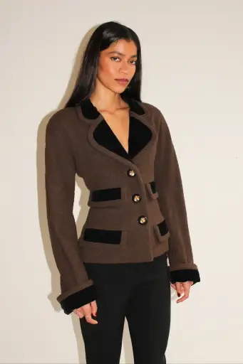 Chanel <br> F/W 1990 bouclé tweed and velvet jacket