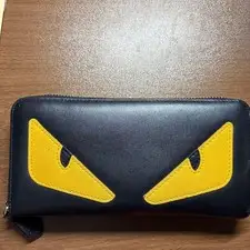FENDI Monster Eyes Long Wallet Black Yellow Round Zip Excellent gift