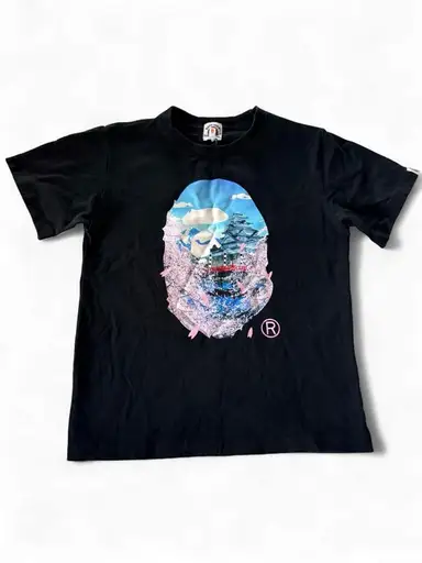 BAPE Sakura Photo Ape Head Tee – Black Japanese Edition – Youth Size 140