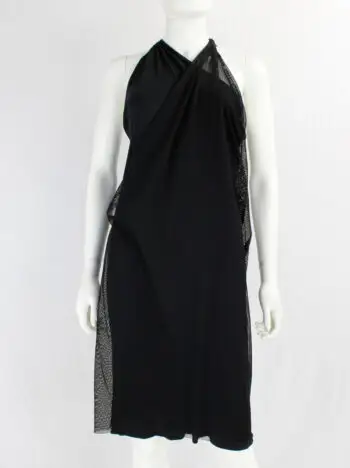 shop vintage A.F. Vandevorst black midi dress with mesh overlay and open back with cowl drape