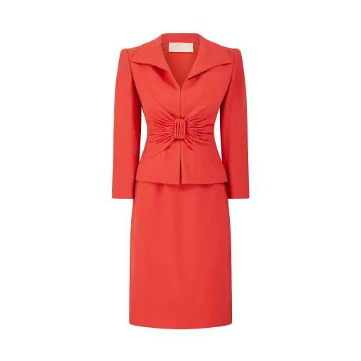 2000 Runway Valentino Haute Couture Vermillion Red Skirt Suit