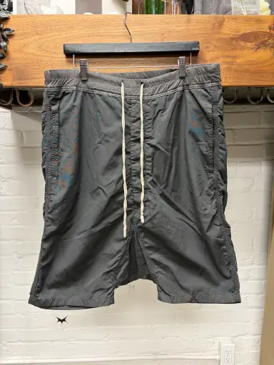 AW2014 Rick Owens ‘Moody’ Sun Faded Black Drop Crotch ‘Pod’ Drawstring Shorts