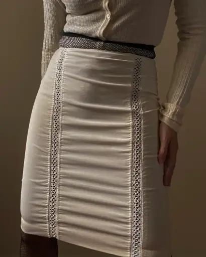 Vintage Designer Gianni Versace Cream Embroidered Trim Skirt