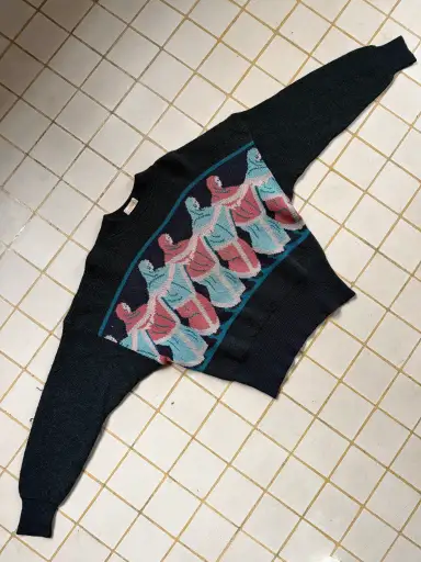 aw1982 Gianni Versace Navy Neoclassical Intarsia Sweater - Size L
