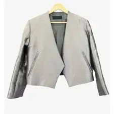Haider Ackermann Women’s Cropped Blazer Jacket Wool Silk Metallic Gray Size 38