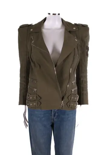 Balmain Padded Shoulder Military Jacket Khaki 10