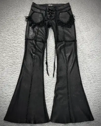 L.G.B. “Carlos” Fringed Flared Lace Up Leather Pants