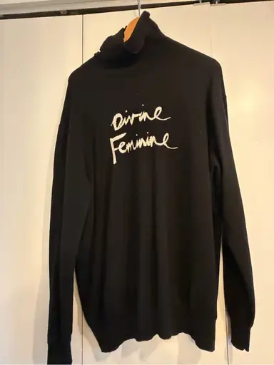 Bella Freud Black Turtleneck Sweater with White Script Text Size L