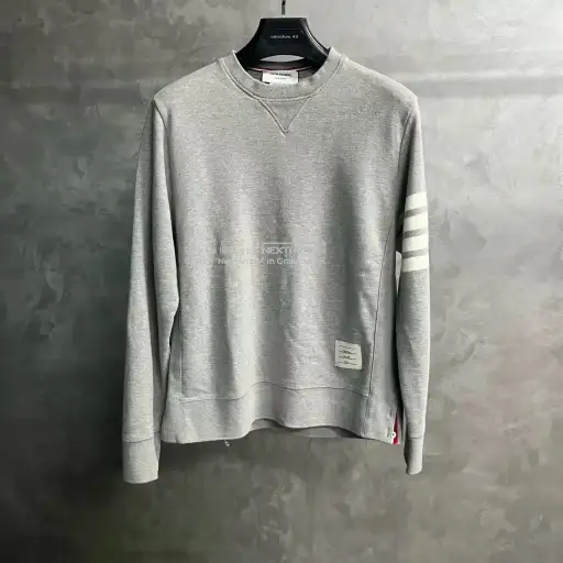 Thom Browne Gray Four-Stripe Crewneck Hoodie