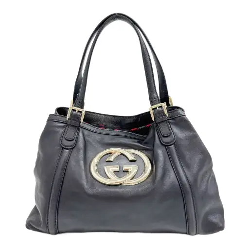 Britt Black Leather Tote Bag