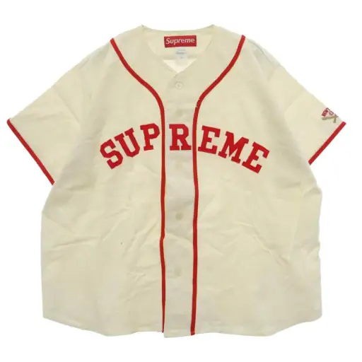 Supreme シュプリーム USA製 90s 初期 Baseball Shirt ベースボール 半袖 シャツ オフホワイト系 XL【中古】