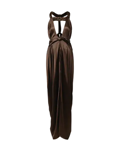 Resort 2008 Chocolate Brown Braided Halter Drape Front Gown