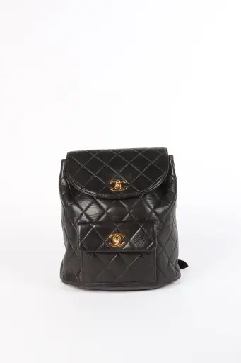 90s Chanel Espresso Black Lambskin Leather Duma Backpack