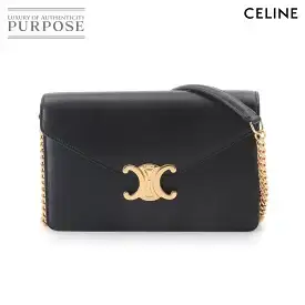 【未使用 展示品】 セリーヌ CELINE マーゴ トリオンフ チェーン ウォレット 長財布 レザー ブラック 10L033DPV ゴールド 金具 Margo Triomphe Wallet 【中古】