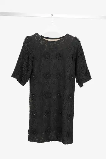 Chloe AW12 Black Macrame-Lace Floral-Applique Mini Dress