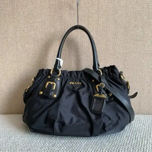 PRADA Gaufre black nylon shoulder bag detachable strap