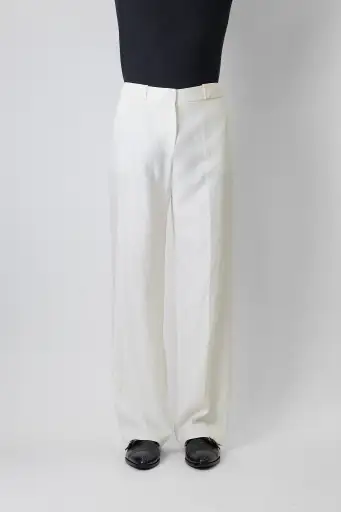 MAX MARA WHITE LINEN WIDE PANTS