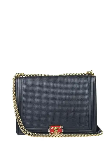 Chanel Navy Lambskin Cube Embossed XL Boy Flap 2013