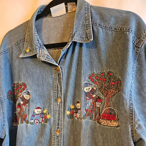 Vintage Bears embroidered Button-up Denim XL #embroidered #vintage #cottagecore