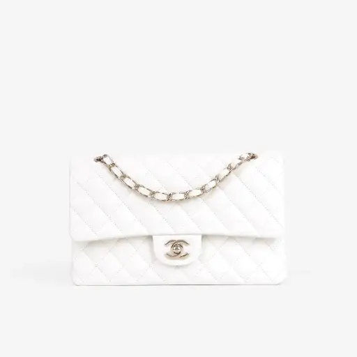 Chanel Medium Classic Flap - White Caviar | Champagne Gold Hardware