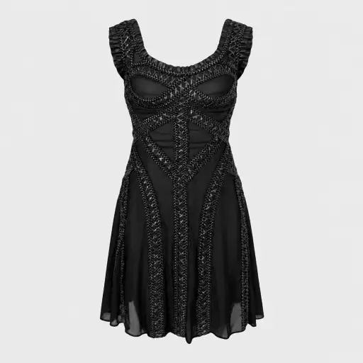 Black Silk and Leather Dress Alexander McQueen 2004