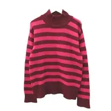 Dries Van Noten Men's Red Wool Border High Neck Knit Sweater M Long Sleeve