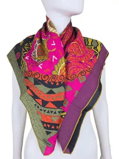 Missoni Foulard Vintage Multicolore con Motivi Geometrici e Floreali