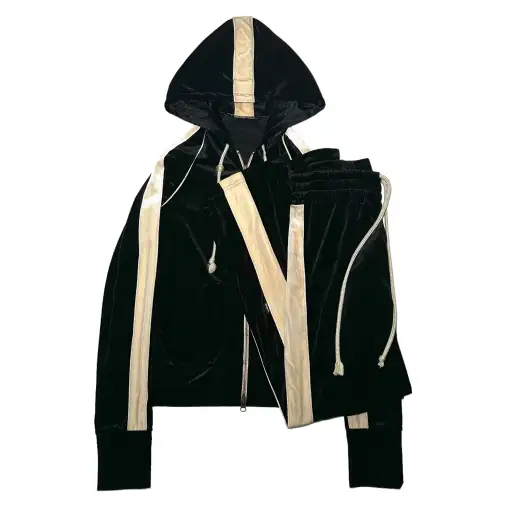 L.G.B. Velour Boxer Track Suit Set Black White/Ivory