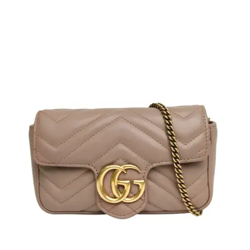 GUCCI GG Marmont Shoulder Bag Ultra Mini 16.5 Milky Tea Calfskin