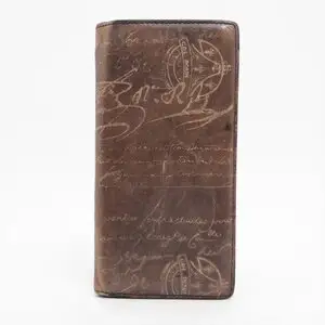1円01■美品■ベルルッティ■カリグラフィ レザー サンタル 長財布 二つ折り ロング ウォレット 本革 ブラウン メンズ MMM EQ103-2
