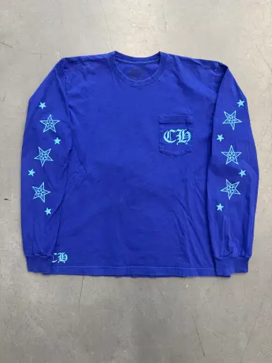 CHROME HEARTS STARS LONG SLEEVE POCKET TEE - LAPIS BLUE